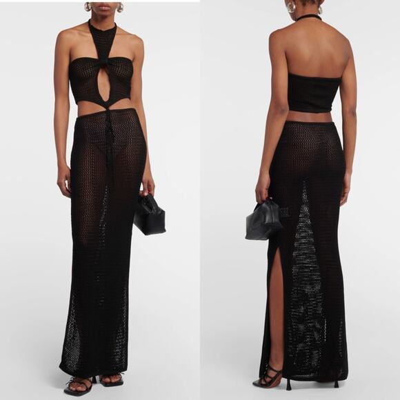 Aya Muse Boletu Open-Knit Cut-Out Halterneck Dress Black Size Large NWT - Picture 1 of 10